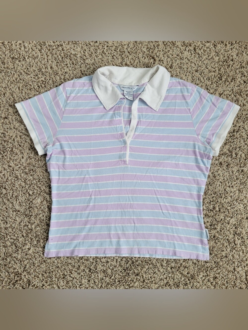 Vintage Abercrombie & Fitch Polo Shirt Top Striped Purple Blue White Y2K Small